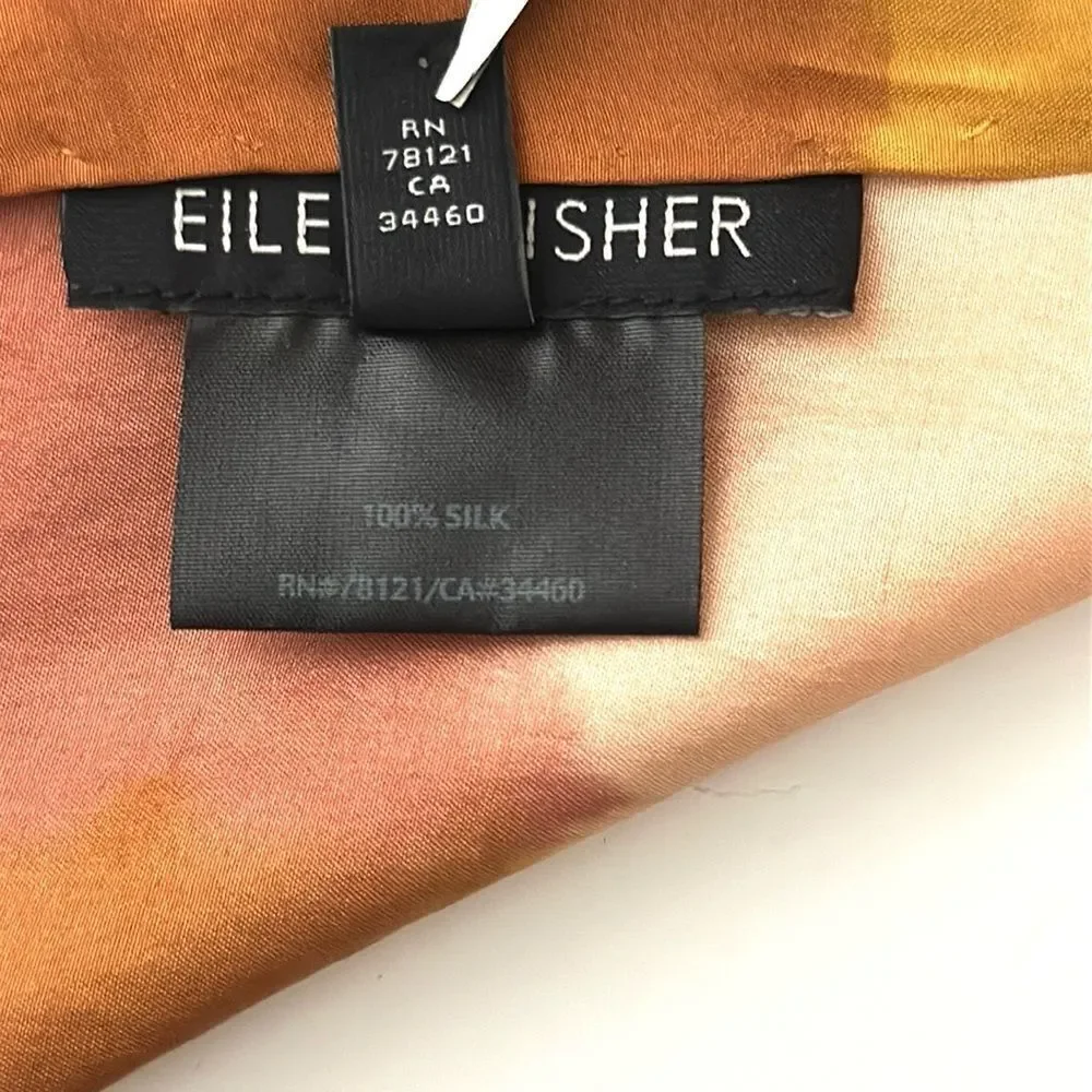 Eileen Fisher Silk Oblong Scarf Rust Peach Tie Dye Shibori Hand Rolled Japan